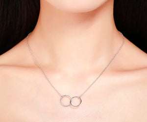925 Sterling Silver Double Round Circles Pendant Necklace Choker Women Jewelry
