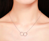 925 Sterling Silver Double Round Circles Pendant Necklace Choker Women Jewelry