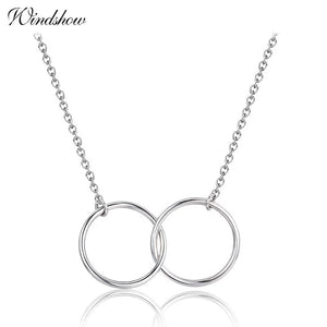 925 Sterling Silver Double Round Circles Pendant Necklace Choker Women Jewelry