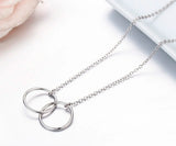 925 Sterling Silver Double Round Circles Pendant Necklace Choker Women Jewelry