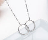 925 Sterling Silver Double Round Circles Pendant Necklace Choker Women Jewelry