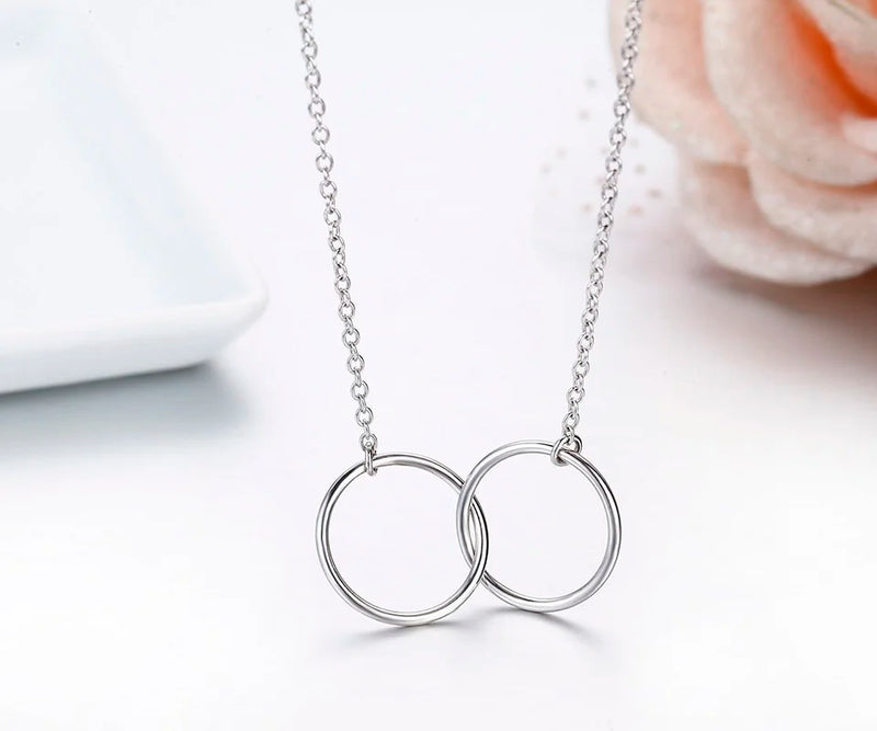 925 Silver Double Round Circles Pendant Choker Necklace