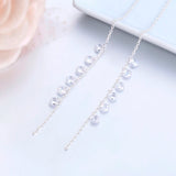 925 Silver CZ Tassel Drop Long Earrings for Women