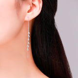 925 Silver CZ Tassel Drop Long Earrings for Women