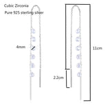 925 Silver CZ Tassel Drop Long Earrings for Women