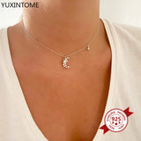 925 Silver Moon Star Crystal Pendant Necklace for Women Boho Jewelry