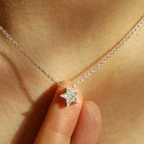 925 Silver Moon Star Crystal Pendant Necklace for Women Boho Jewelry