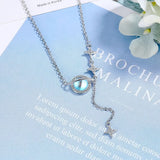 925 Silver Chain Moon Planet Necklace Zircon Jewelry, 16 Inches