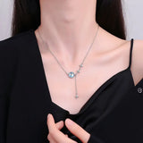 925 Silver Chain Moon Planet Necklace Zircon Jewelry, 16 Inches