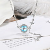 925 Silver Chain Moon Planet Necklace Zircon Jewelry, 16 Inches