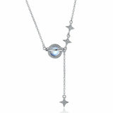 925 Silver Chain Moon Planet Necklace Zircon Jewelry, 16 Inches