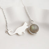 925 Silver Chain Labradorite Moonstone Bracelet with Cat Charm