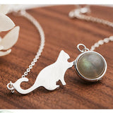 925 Silver Chain Labradorite Moonstone Bracelet with Cat Charm