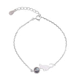 925 Silver Chain Labradorite Moonstone Bracelet with Cat Charm