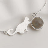 925 Silver Chain Labradorite Moonstone Bracelet with Cat Charm