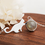 925 Silver Chain Labradorite Moonstone Bracelet with Cat Charm