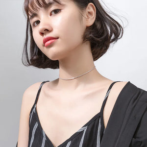 925 Sterling Silver Choker Necklace Punk Jewelry Women Platinum