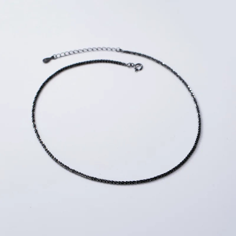 925 Sterling Silver Choker Necklace Punk Jewelry Women Platinum
