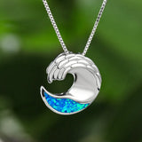 925 Silver Ocean Wave Opal Stone Necklace