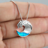925 Silver Ocean Wave Opal Stone Necklace