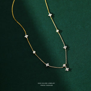 Sterling Silver Crystal Zirconia Clovers Pendant Necklace