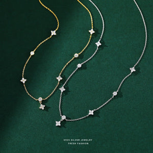 Sterling Silver Crystal Zirconia Clovers Pendant Necklace