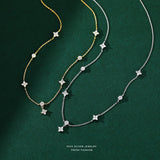 Sterling Silver Crystal Zirconia Clovers Pendant Necklace