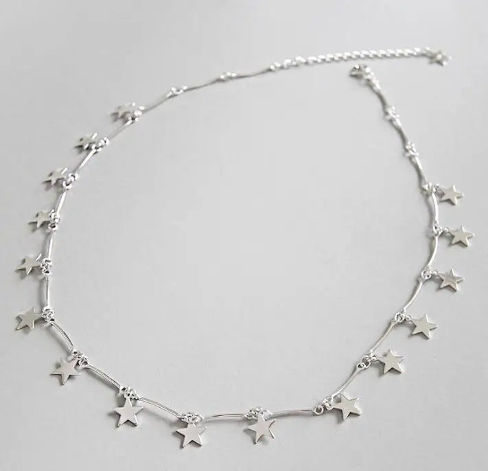 925 Silver Stars Pendant Necklace for Women Girl Gift