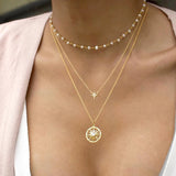 925 Silver Chain Necklace Round Sun Pendant Crystal Ladies Party Jewelry