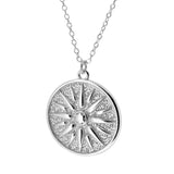 925 Silver Chain Necklace Round Sun Pendant Crystal Ladies Party Jewelry