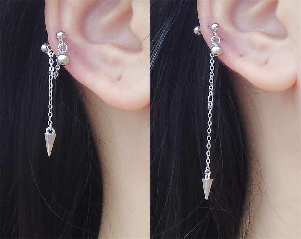 925 Sterling Silver Chain Stud Earring Original Zircon Snowman Ear Jewel