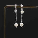 925 Sterling Silver Chain Stud Earring Original Zircon Snowman Ear Jewel