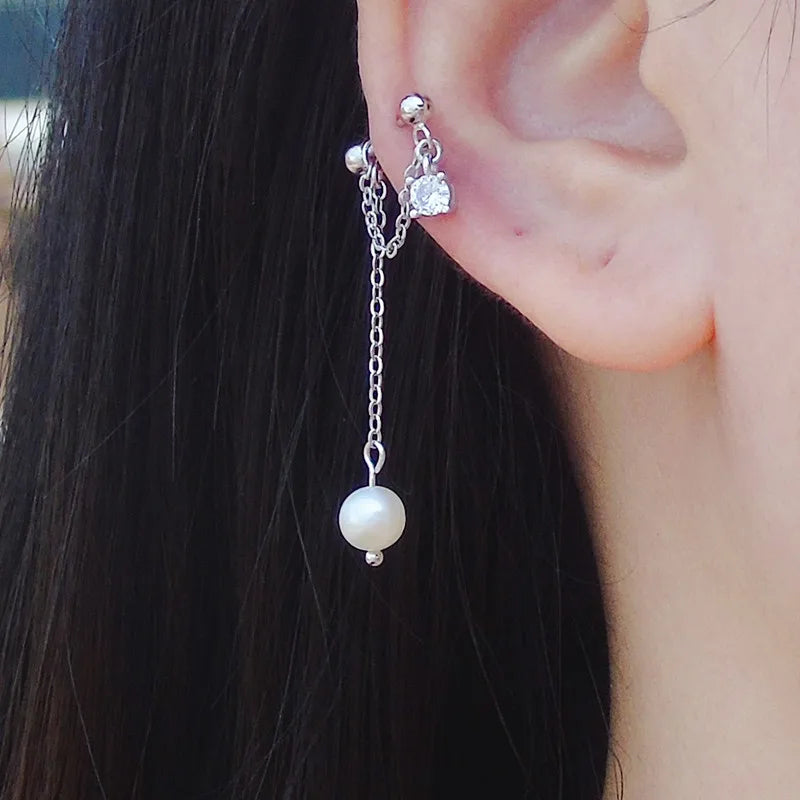 925 Sterling Silver Chain Stud Earring Original Zircon Snowman Ear Jewel