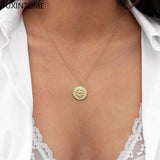 925 Silver Sun Pendant Choker Necklace Vintage Geometric Round Jewelry