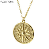 925 Silver Sun Pendant Choker Necklace Vintage Geometric Round Jewelry