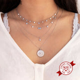 925 Silver Sun Pendant Choker Necklace Vintage Geometric Round Jewelry