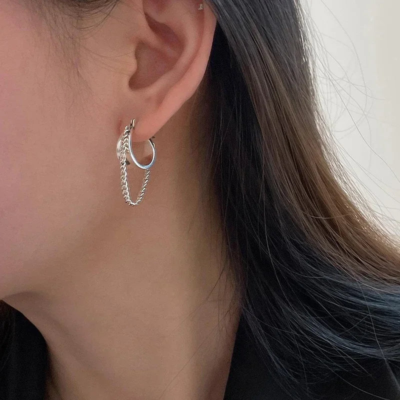 925 Silver Tassel Hoop Earrings Vintage Fine Jewelry