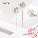 925 Silver Tassel Zircon Four-Leaf Clover Drop Earring for Women