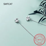 925 Silver Tassel Zircon Four-Leaf Clover Drop Earring for Women