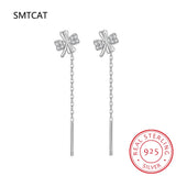 925 Silver Tassel Zircon Four-Leaf Clover Drop Earring for Women