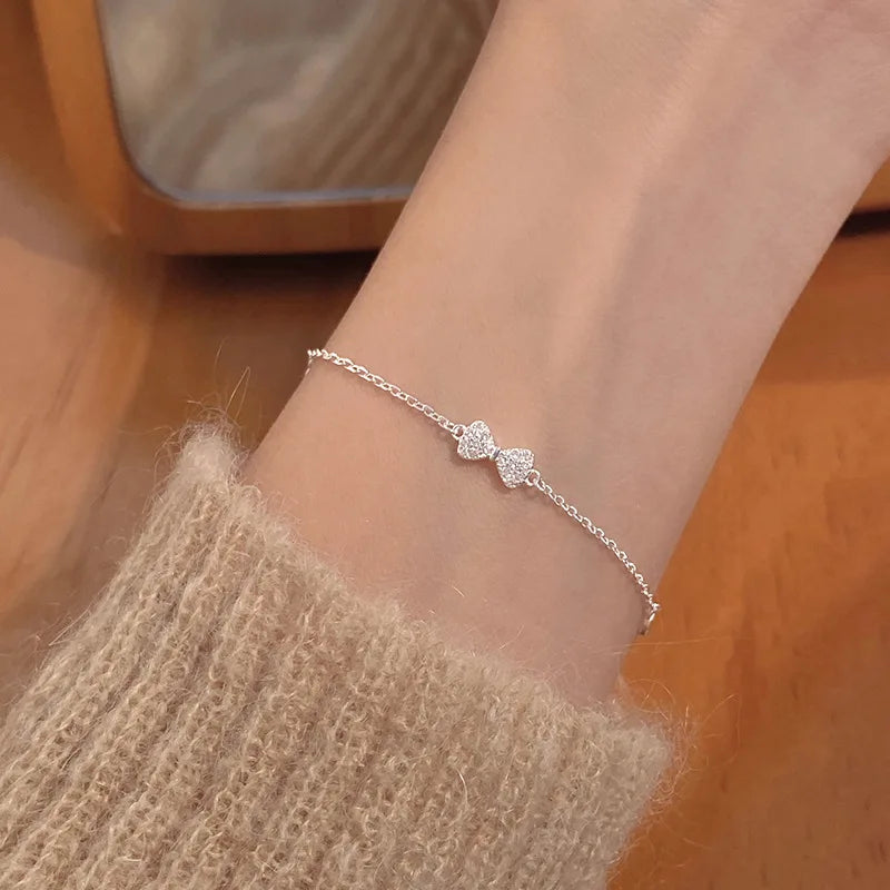 925 Silver Zircon Bowknot Bracelet Party Wedding Jewelry