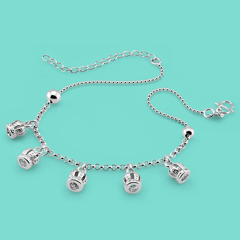 925 Sterling Silver Crown Pendant Anklet for Women