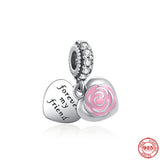 925 Sterling Silver Princess Rose Lover Charm Pendant Beads