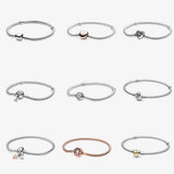 925 Silver Rose Charm Flower Bracelet Snake Chain Diy Jewelry