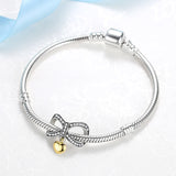 925 Silver Rose Charm Flower Bracelet Snake Chain Diy Jewelry