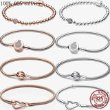 925 Silver Charm Bracelet Rose Heart Charms Bangles Gift