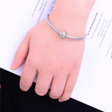 925 Silver Bracelet for Women Charm Beads Leaves Round