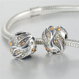 925 Silver Bracelet for Women Charm Beads Leaves Round