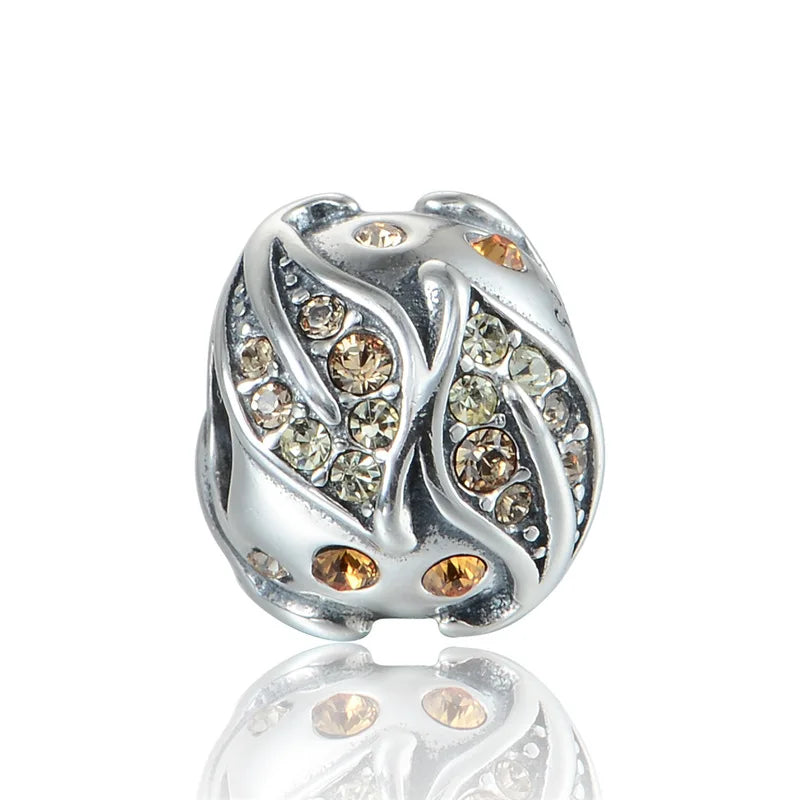 925 Silver Bracelet for Women Charm Beads Leaves Round