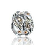 925 Silver Bracelet for Women Charm Beads Leaves Round